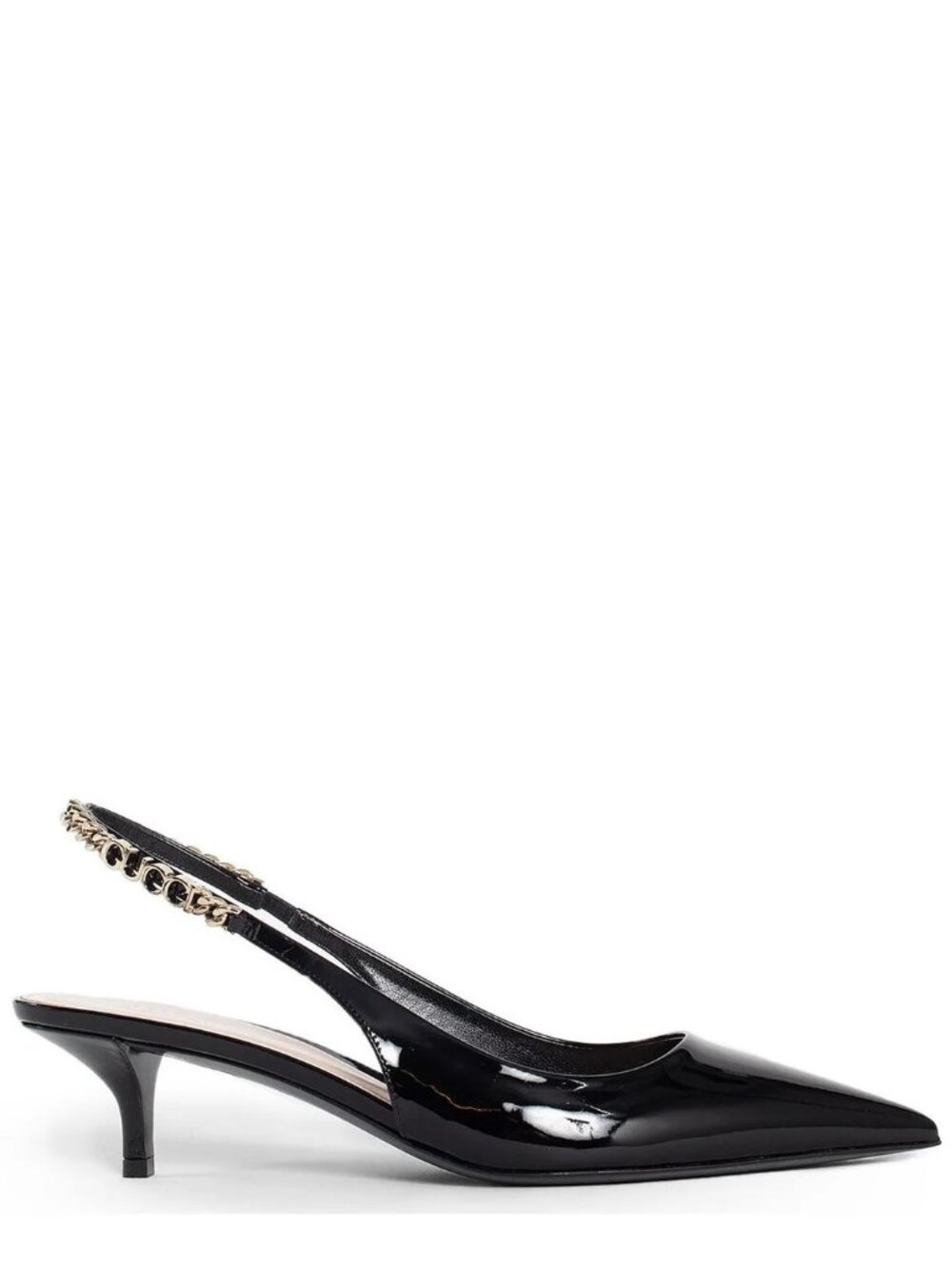 Gucci Signoria Patent Slingback Chain Signature Kitten Heel Sandals Shoes